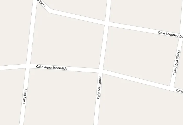 Mapa de la esquina de Agua Escondida y Manantial, con la tienda marcada